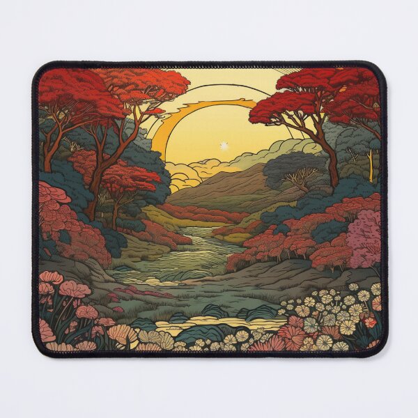 Item preview, Japanese Japan Wood Block Sunset Okiyo-e Garden Flowers Landscape designed and sold by BrandonArtWorld.