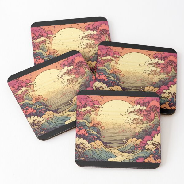 Item preview, Japanese Japan Wood Block Sunset Okiyo-e Garden Flowers Landscape designed and sold by BrandonArtWorld.