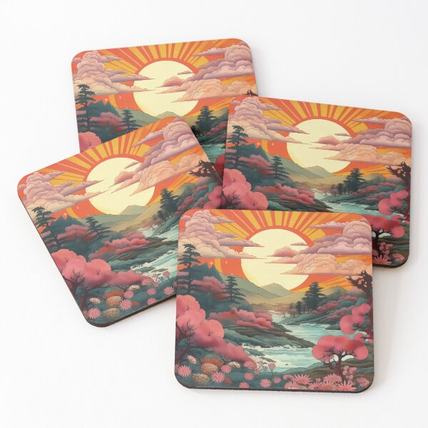 Item preview, Japanese Japan Wood Block Sunset Okiyo-e Garden Flowers Landscape designed and sold by BrandonArtWorld.