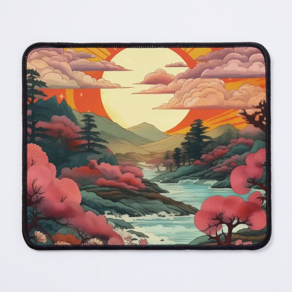 Item preview, Japanese Japan Wood Block Sunset Okiyo-e Garden Flowers Landscape designed and sold by BrandonArtWorld.