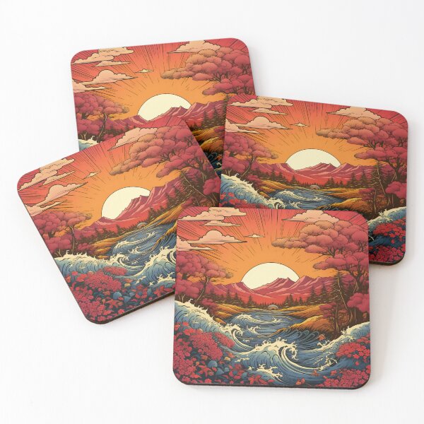 Item preview, Japanese Japan Wood Block Sunset Okiyo-e Garden Flowers Landscape designed and sold by BrandonArtWorld.