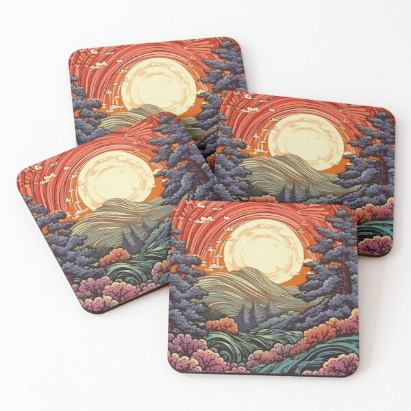 Item preview, Japanese Japan Wood Block Sunset Okiyo-e Garden Flowers Landscape designed and sold by BrandonArtWorld.