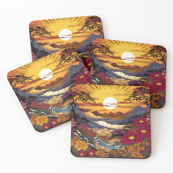 Item preview, Japanese Japan Wood Block Sunset Okiyo-e Garden Flowers Landscape designed and sold by BrandonArtWorld.