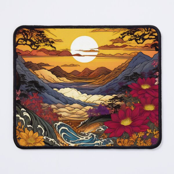 Item preview, Japanese Japan Wood Block Sunset Okiyo-e Garden Flowers Landscape designed and sold by BrandonArtWorld.