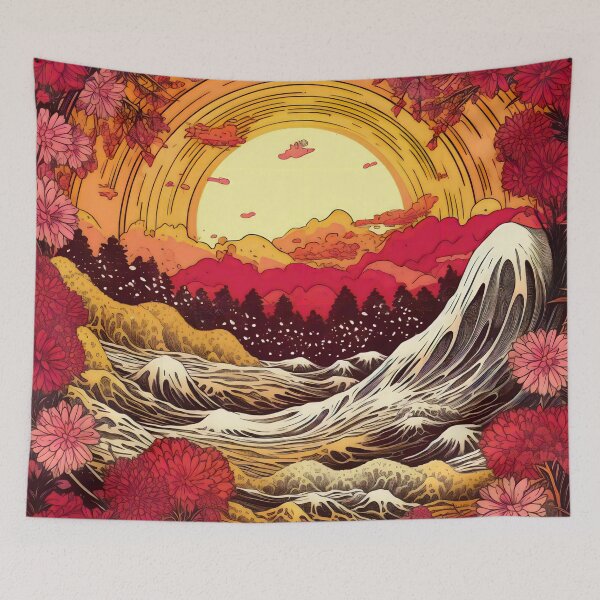 Item preview, Japanese Japan Wood Block Sunset Okiyo-e Garden Flowers Landscape designed and sold by BrandonArtWorld.