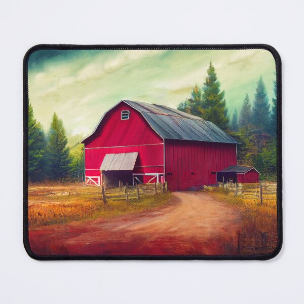 Item preview, Red Barn Farmland Landscape Scene Painting designed and sold by MasartDesigns.