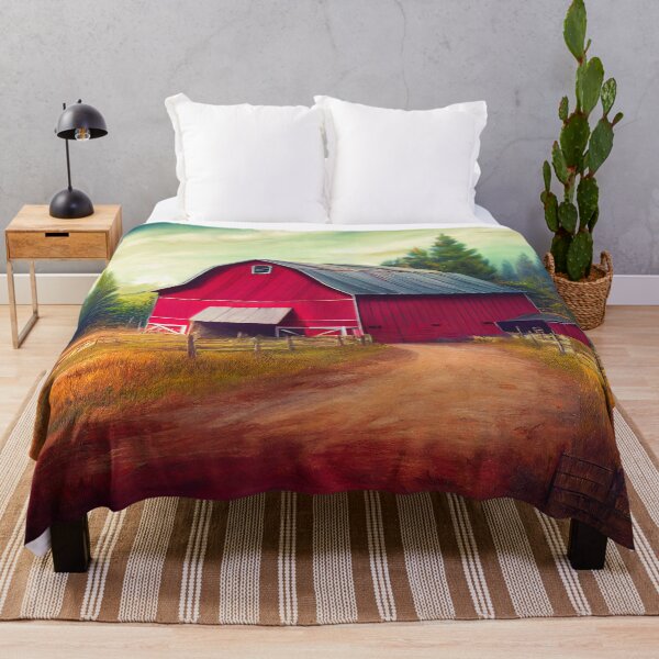 Item preview, Red Barn Farmland Landscape Scene Painting designed and sold by MasartDesigns.