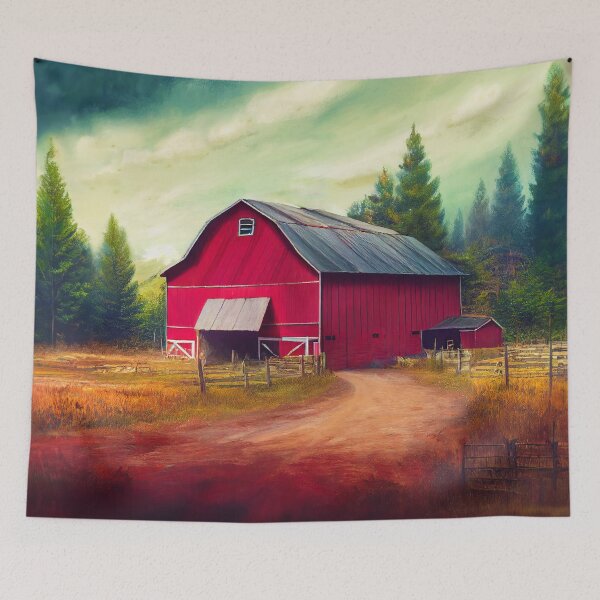 Item preview, Red Barn Farmland Landscape Scene Painting designed and sold by MasartDesigns.