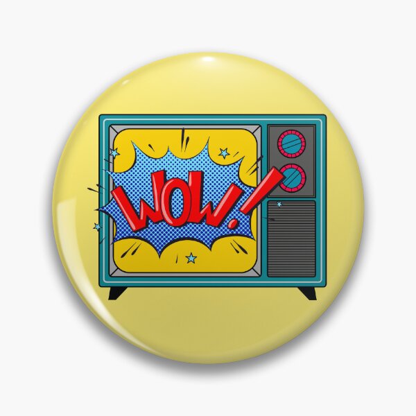 Item preview, Retro TV with "Wow!" on the screen. Vintage electronics designed and sold by Viktoriia.