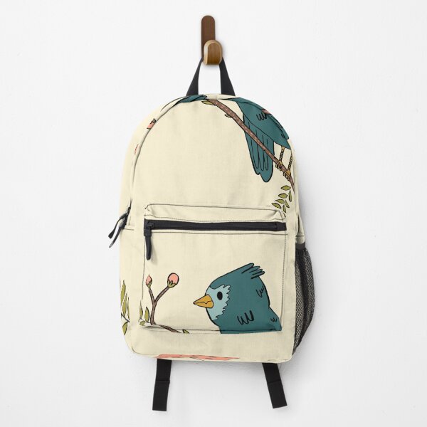 Item preview, Blue and Salmon Birds perched on a budding tree in Spring designed and sold by maddydoodlesoup.