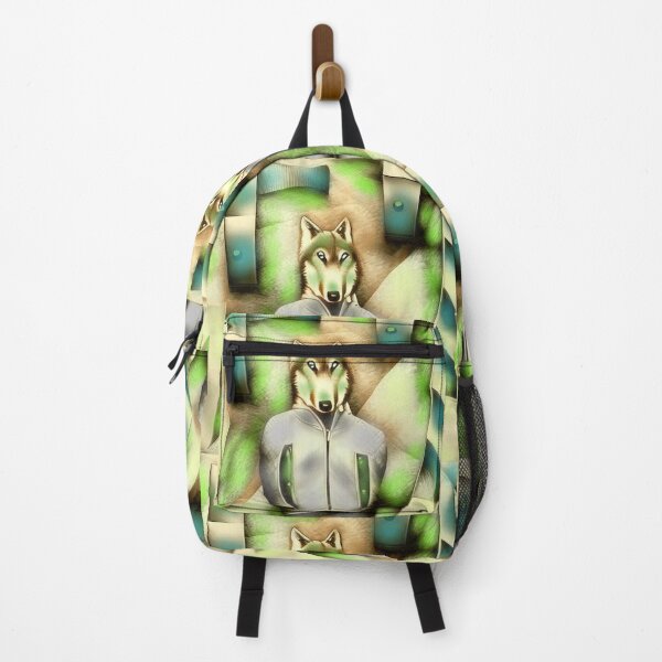 Item preview, Wolf figure in sports jacket with paws in pockets shade of green designed and sold by JaroDesign2023.
