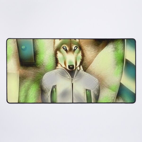 Item preview, Wolf figure in sports jacket with paws in pockets shade of green designed and sold by JaroDesign2023.