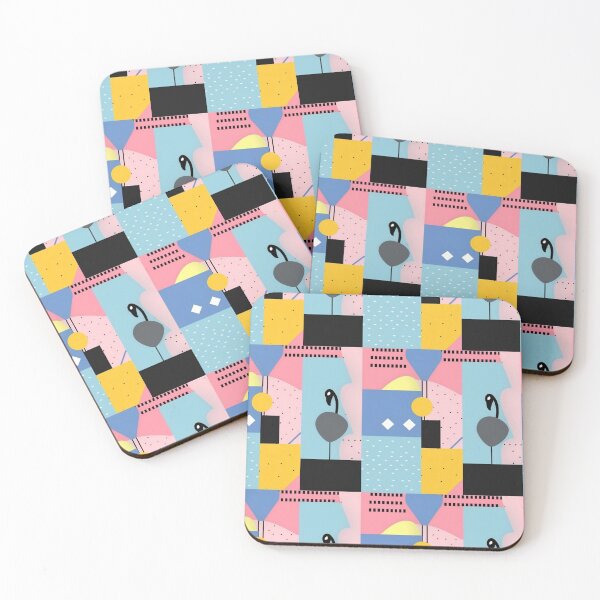 Item preview, Seamless memphis abstract patterns with flamingos, circle and various shapes, pastel color, retro designed and sold by Artistry Studio.