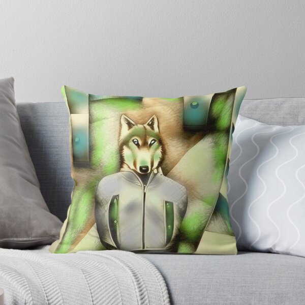 Item preview, Wolf figure in sports jacket with paws in pockets shade of green designed and sold by JaroDesign2023.