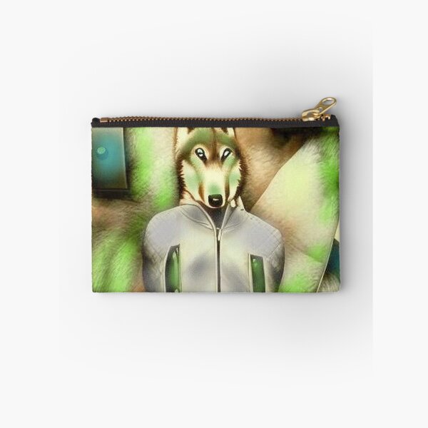 Item preview, Wolf figure in sports jacket with paws in pockets shade of green designed and sold by JaroDesign2023.