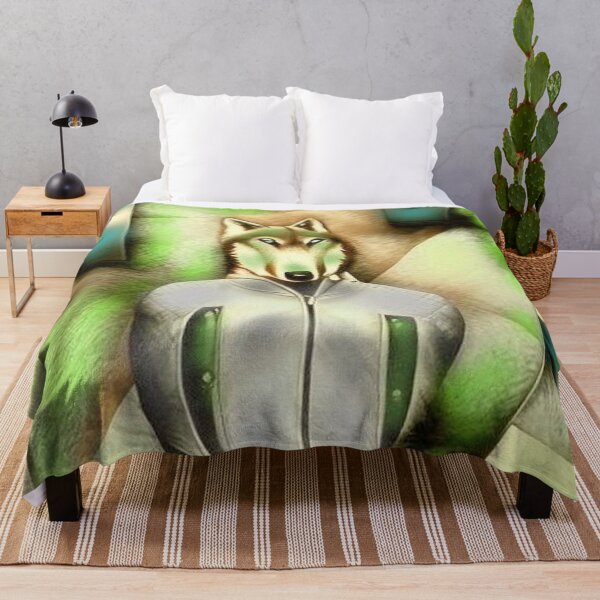 Item preview, Wolf figure in sports jacket with paws in pockets shade of green designed and sold by JaroDesign2023.