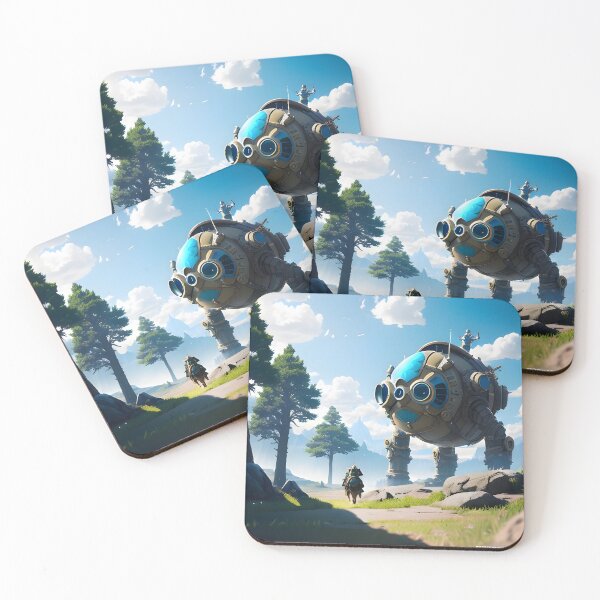 Item preview, Traveler with Mount Approaching a Giant Mecha in Serene Landscape designed and sold by worldofwhisper.