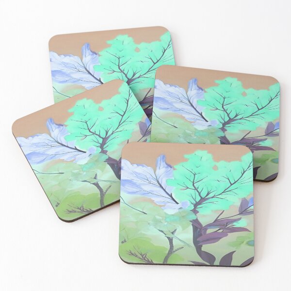 Item preview, Blue and Mint Leaves with Orange Sky Background designed and sold by deniselynnimage.