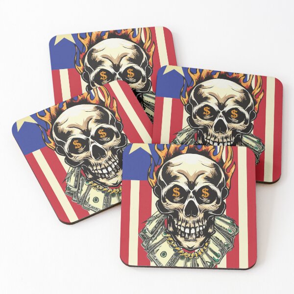 Item preview, Money loving skull with flaming head and a necklace of Dollars. designed and sold by KoandZo.