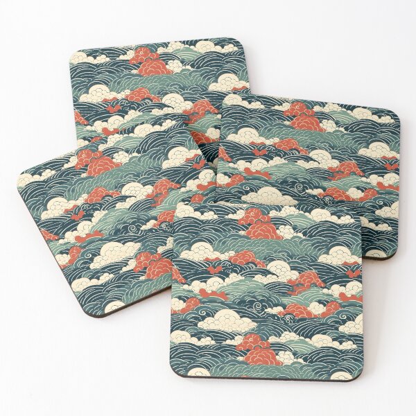 Item preview, Japanese Green and Red Clouds designed and sold by Pedra Panda.