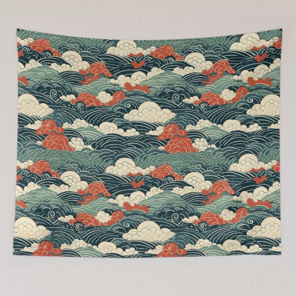 Item preview, Japanese Green and Red Clouds designed and sold by Pedra Panda.