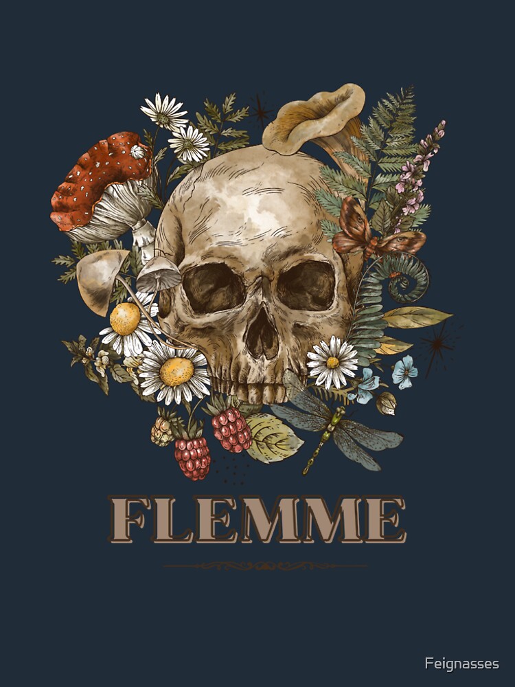 Thumbnail 6 of 6, Premium T-Shirt, Botanical Flemme - Skull, bones, flowers and especially laziness designed and sold by Feignasses.