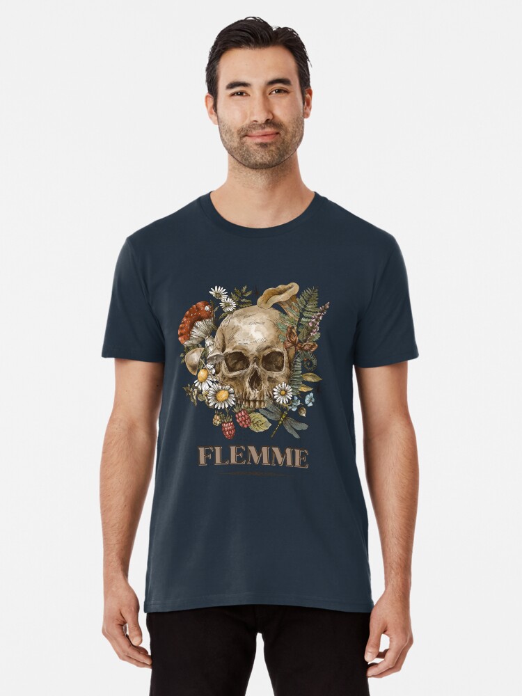 Thumbnail 1 of 6, Premium T-Shirt, Botanical Flemme - Skull, bones, flowers and especially laziness designed and sold by Feignasses.