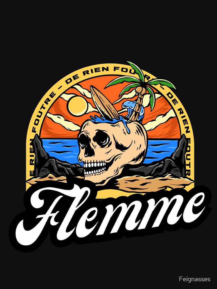 Thumbnail 6 of 6, Premium T-Shirt, Laziness - Skull, palm tree and surfboard on the beach designed and sold by Feignasses.