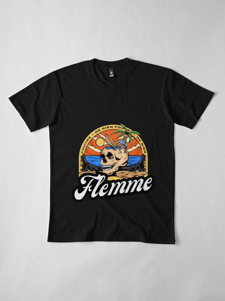 Thumbnail 4 of 6, Premium T-Shirt, Laziness - Skull, palm tree and surfboard on the beach designed and sold by Feignasses.