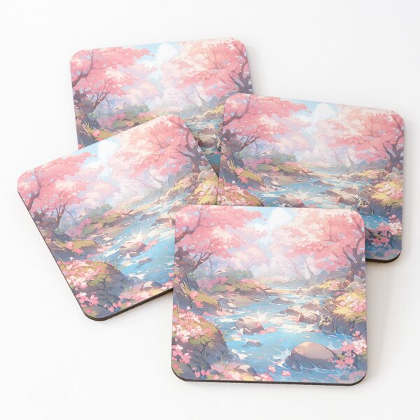 Item preview, Dreamy Magical Fantasy Candycore Forest Stream with Coral Pink Flowers designed and sold by rcwm.