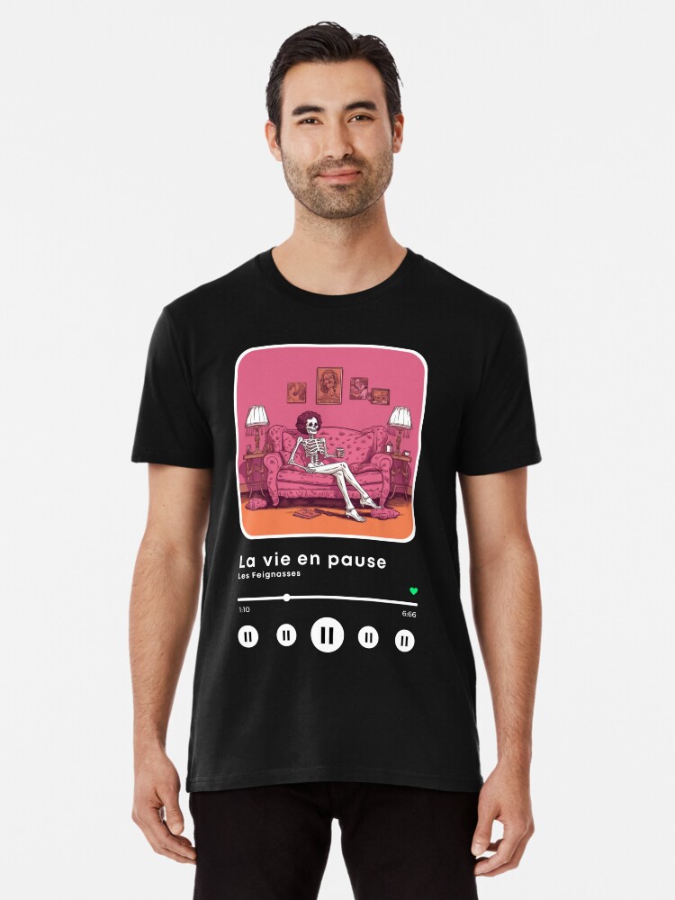 Thumbnail 1 of 6, Premium T-Shirt, Life on pause - Edith looking cool on a pink sofa designed and sold by Feignasses.