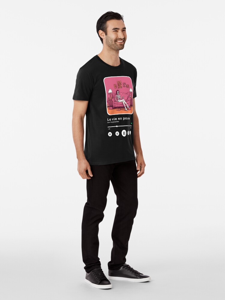 Thumbnail 3 of 6, Premium T-Shirt, Life on pause - Edith looking cool on a pink sofa designed and sold by Feignasses.