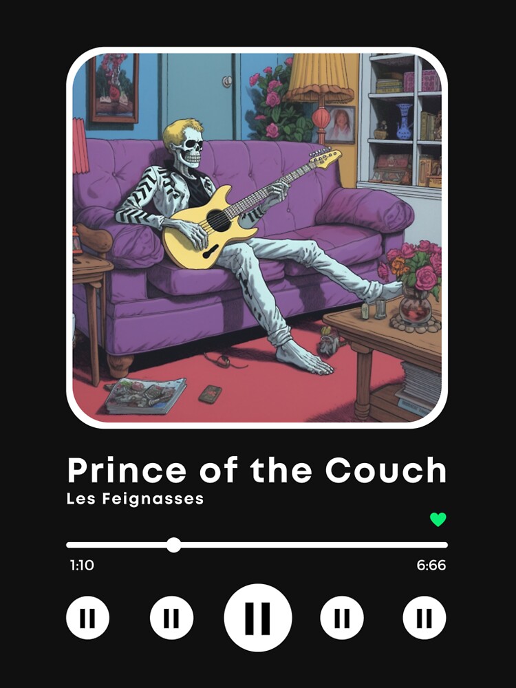 Thumbnail 6 of 6, Premium T-Shirt, Music Player Lazy Skeleton Guitarist on his Couch designed and sold by Feignasses.