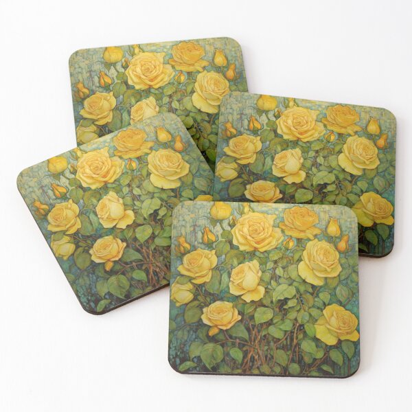 Item preview, Yellow Rose Bush Folk Art designed and sold by EpicFoxArt.
