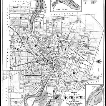 Vorschaubild zum Design Vintage Karte von Rochester NY (1901) BW von BravuraMedia