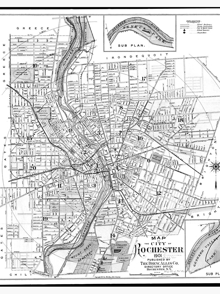 Thumbnail 2 von 2, Galeriedruck, Vintage Karte von Rochester NY (1901) BW designt und verkauft von BravuraMedia.