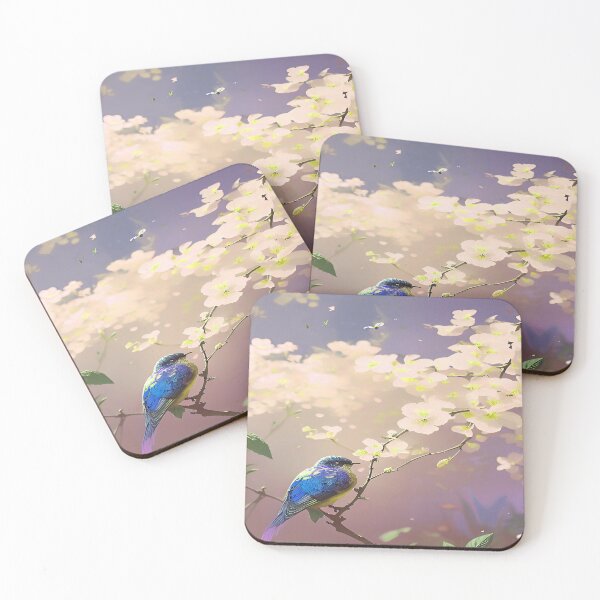 Item preview, Bird Blue in Tree with Yellow and Peach Flowers and Purple Sky designed and sold by deniselynnimage.