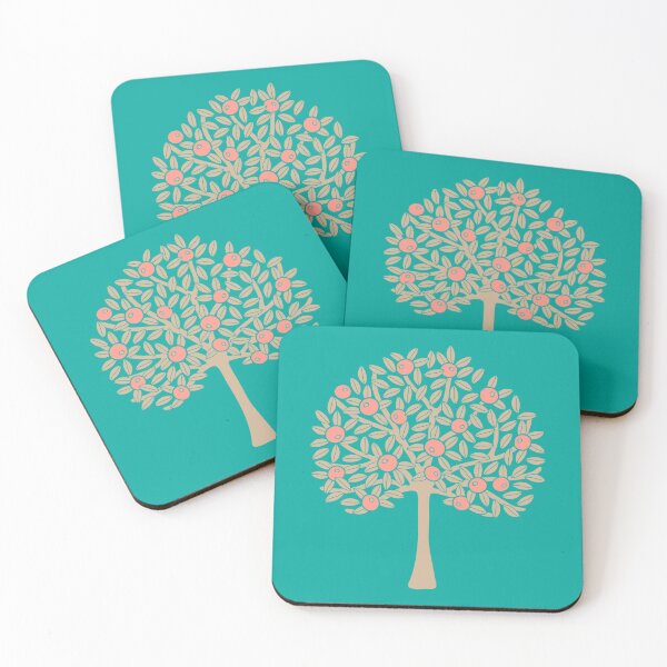 Item preview, ORANGERIE Citrus Fruit Orange Tree Grove Tropical Botanical in Vintage 1970s Beige Sand and Bright Blush Orange on Turquoise - UnBlink Studio by Jackie Tahara designed and sold by Jackie Tahara of UnBlink Studio.