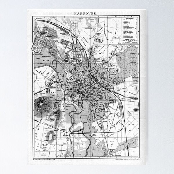 Item preview, Vintage Map of Hanover Germany (1895) BW designed and sold by BravuraMedia.