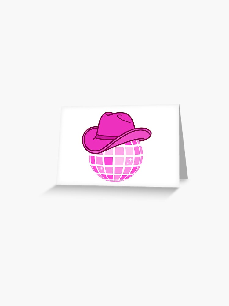 Grußkarte for Sale mit Disco-Kugel mit rosa Cowgirl-Hut von Emma
