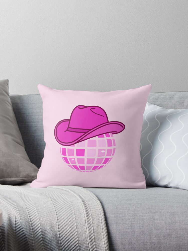 Dekokissen for Sale mit Disco-Kugel mit rosa Cowgirl-Hut von Emma Hoffer