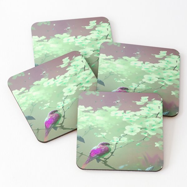 Item preview, Bird Pink in Tree with Mint Green Flowers and Pink Sky designed and sold by deniselynnimage.
