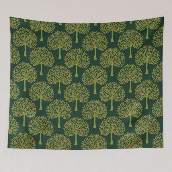 Item preview, ORANGERIE Citrus Fruit Orange Tree Grove Tropical Botanical in Vintage 1970s Avocado Green and Burnt Orange on Dark Green - UnBlink Studio by Jackie Tahara designed and sold by Jackie Tahara of UnBlink Studio.
