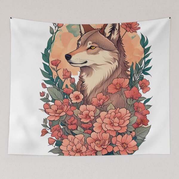 Item preview, ✔ Watercolor Wolf and Flowers Artwork Unique Design designed and sold by StickerAndLove.