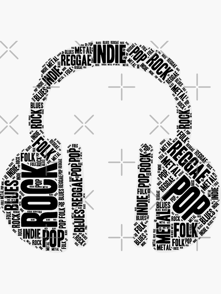 "headphone word art" Sticker for Sale by jualcantara Redbubble