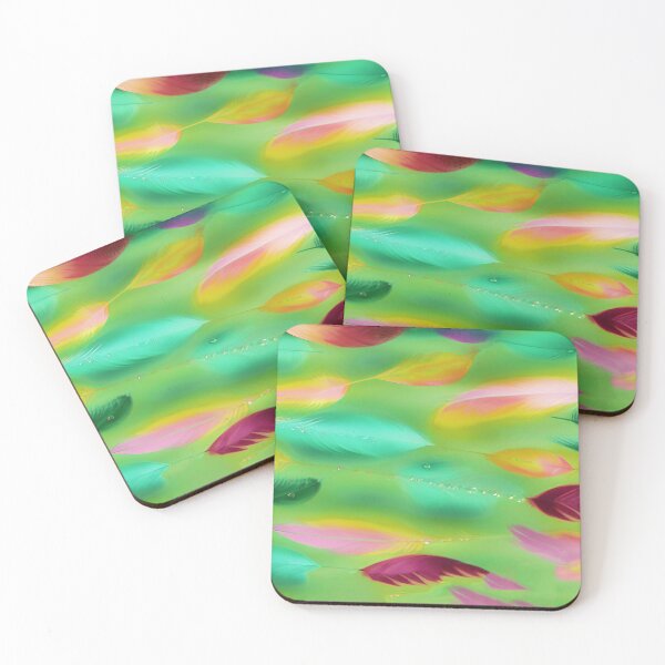 Item preview, Feathers Pink and Green with Green Background designed and sold by deniselynnimage.