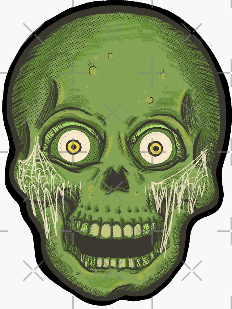 Thumbnail 3 of 3, Sticker, Soft Nosferatu Presents! Monster Mag Collection - Green Skull! designed and sold by softnosferatu.