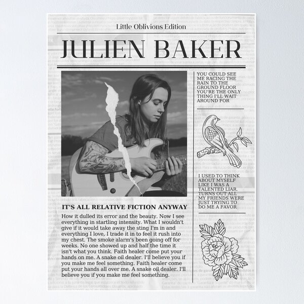 Artikel-Vorschau von Julien Baker Schwarzweißzeitung, designt und verkauft von kedsbell.
