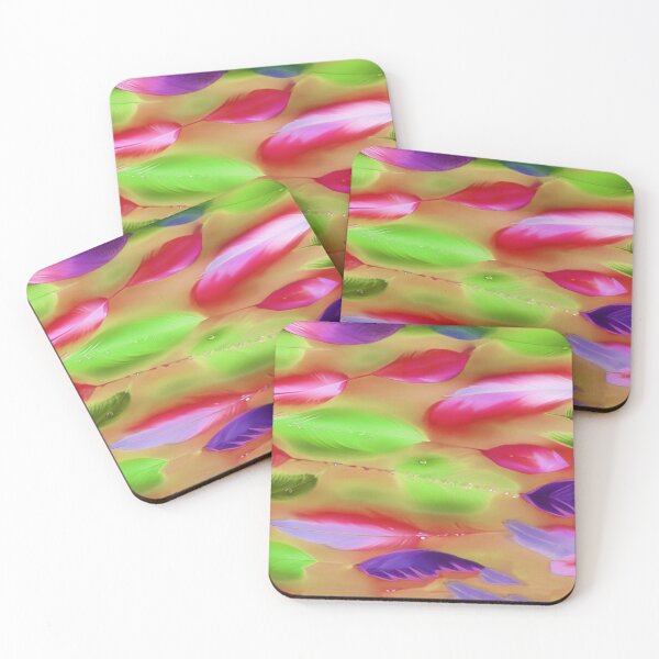 Item preview, Feathers Pink Lime Green and Purple with Orange Background  designed and sold by deniselynnimage.