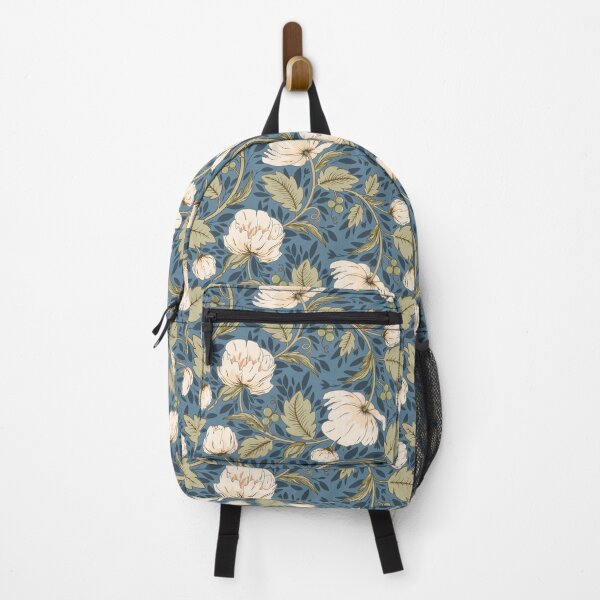 Item preview, Gorgeous Peonies, floral pattern, blue background designed and sold by Olena Terzi.